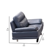 Reni 44 Inch Sofa Chair- Channel Tufted Navy Blue Soft Leather Upholstery