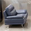 Reni 44 Inch Sofa Chair- Channel Tufted Navy Blue Soft Leather Upholstery