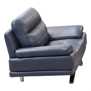 Reni 44 Inch Sofa Chair- Channel Tufted Navy Blue Soft Leather Upholstery