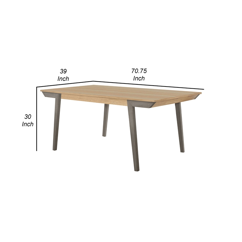 71 Inch Dining Table- Natural Brown Top- Farmhouse Style- Gray Flared Legs