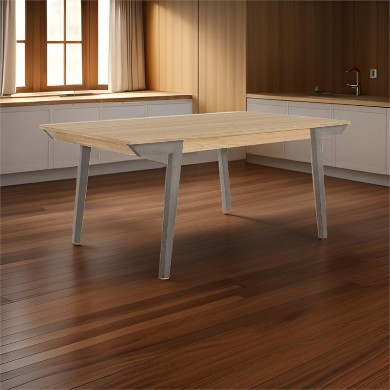 71 Inch Dining Table- Natural Brown Top- Farmhouse Style- Gray Flared Legs