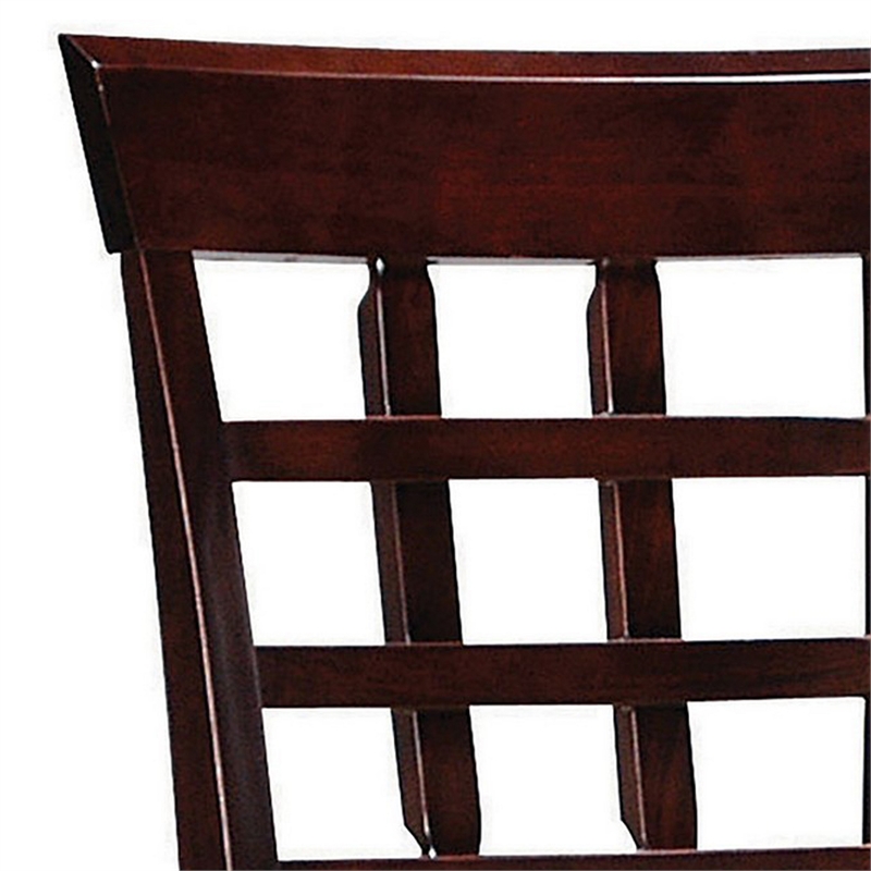 25 Inch Set of 2 Counter Height Stools- Lattice Design Back- Tan Seat- Brown