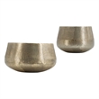 Set of 2 Metal Bowls- Seude Gold Finish- Curved Shape- Streaked Texture