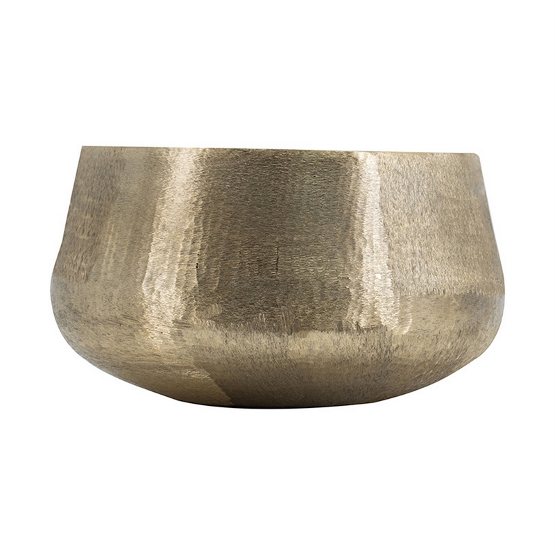 Set of 2 Metal Bowls- Seude Gold Finish- Curved Shape- Streaked Texture