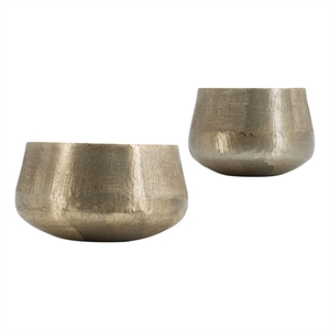 Set of 2 Metal Bowls- Seude Gold Finish- Curved Shape- Streaked Texture