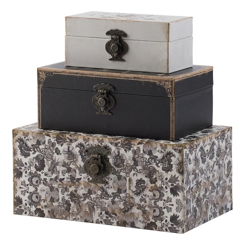 Leo Set of 3 Storage Boxes- Vegan Leather Lining- Ornate Printed Designs