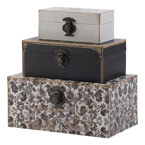 Leo Set of 3 Storage Boxes- Vegan Leather Lining- Ornate Printed Designs