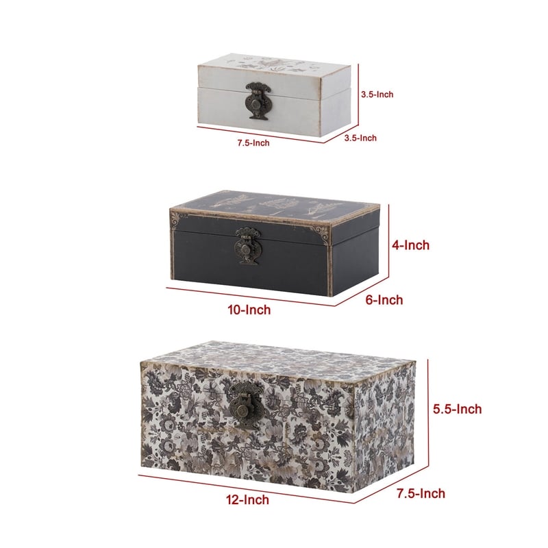 Leo Set of 3 Storage Boxes- Vegan Leather Lining- Ornate Printed Designs