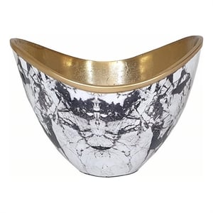 Sinzo 10 Inch Curved Bowl- Gold Aluminum- Textured Design- Black- White