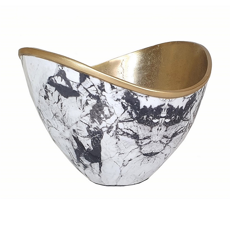 Sinzo 10 Inch Curved Bowl- Gold Aluminum- Textured Design- Black- White