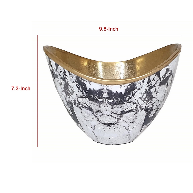 Sinzo 10 Inch Curved Bowl- Gold Aluminum- Textured Design- Black- White