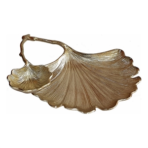 14 Inch Double Leaf Decorative Bowl- Firm Aluminum- Textured Gold Finish