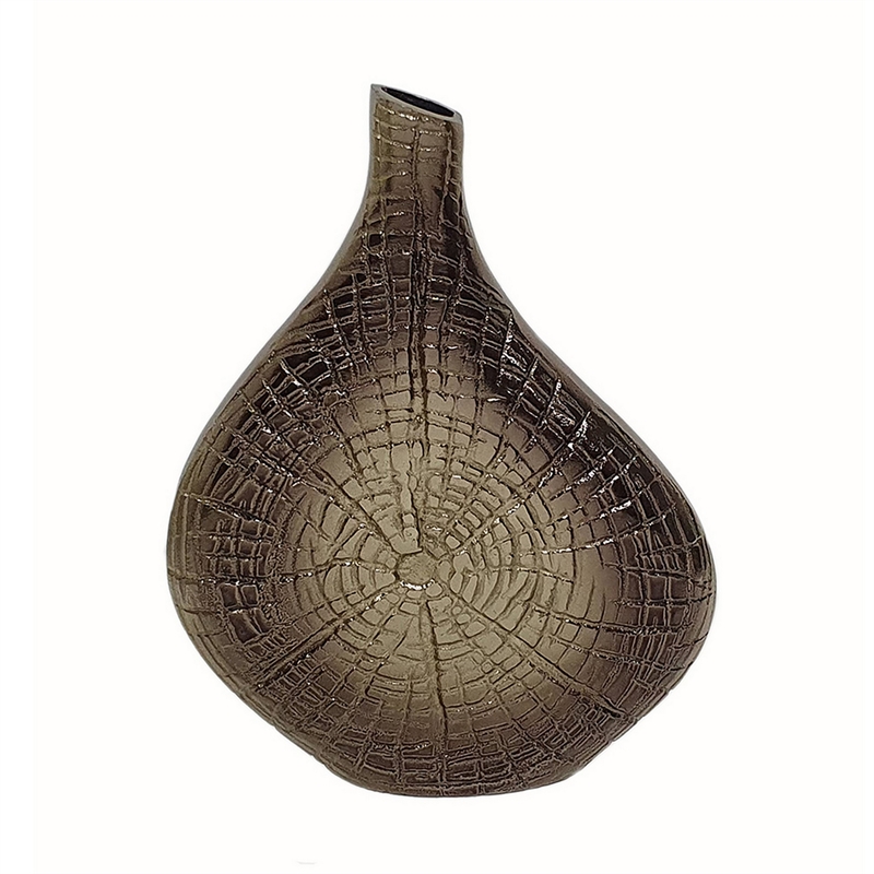 Zelo 11 Inch Decorative Vase- Aluminum- Webbed Design- Bottleneck- Gold