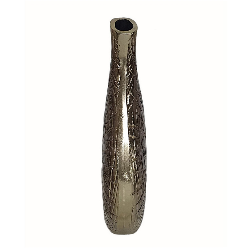 Zelo 11 Inch Decorative Vase- Aluminum- Webbed Design- Bottleneck- Gold