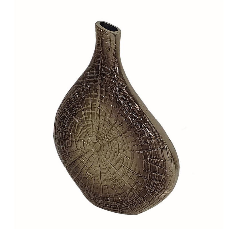 Zelo 11 Inch Decorative Vase- Aluminum- Webbed Design- Bottleneck- Gold