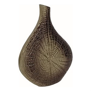 Zelo 11 Inch Decorative Vase- Aluminum- Webbed Design- Bottleneck- Gold