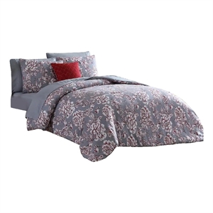 Tyler 8 Piece Microfiber King Bed Set- Floral Print- The Urban Port- Gray