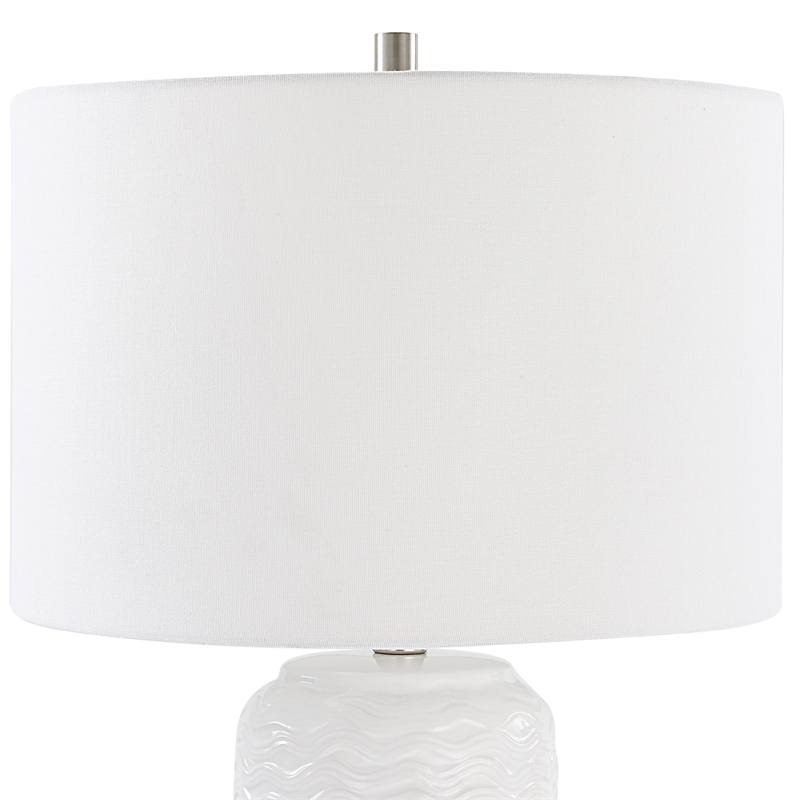 27 Inch Ceramic Table Lamp- Wavy Texture- Silver- White