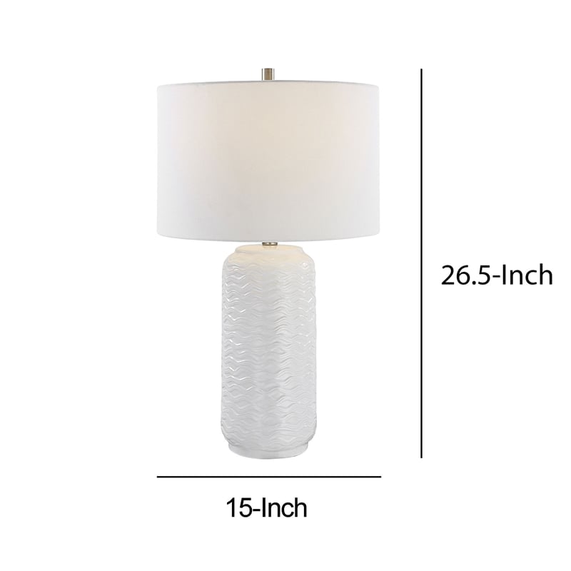 27 Inch Ceramic Table Lamp- Wavy Texture- Silver- White