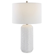27 Inch Ceramic Table Lamp- Wavy Texture- Silver- White