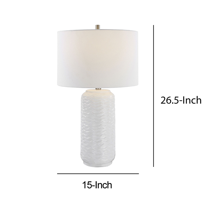 27 Inch Ceramic Table Lamp- Wavy Texture- Silver- White