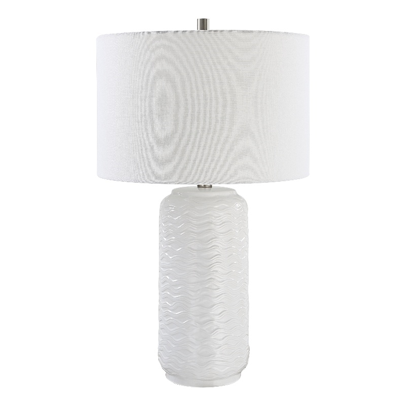 27 Inch Ceramic Table Lamp- Wavy Texture- Silver- White