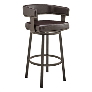 Jack 26 Inch Counter Height Bar Stool- Swivel Chair- Faux Leather- Brown