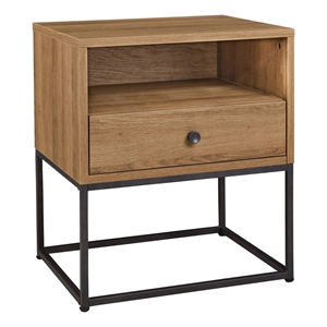 Mila 22 Inch Modern Wood Nightstand On Metal Base- Open Shelf- Light Brown