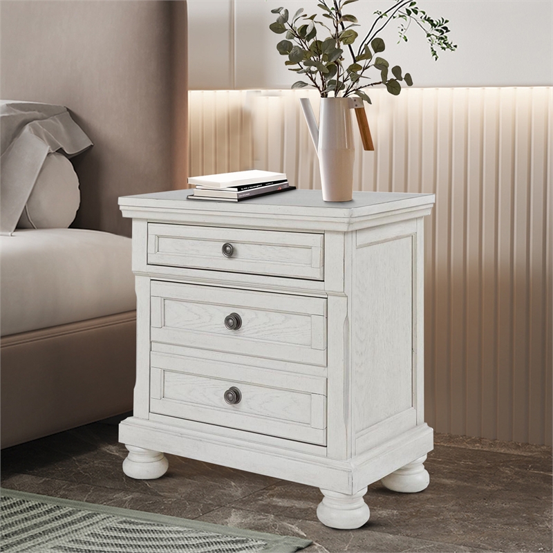 Julia 30 Inch Casual Nightstand- Wood- 2 Drawers- Pull Out Tray- White