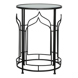 23 Inch Modern Side Table- Glass Top- Geometric Design- Set of 2- Black