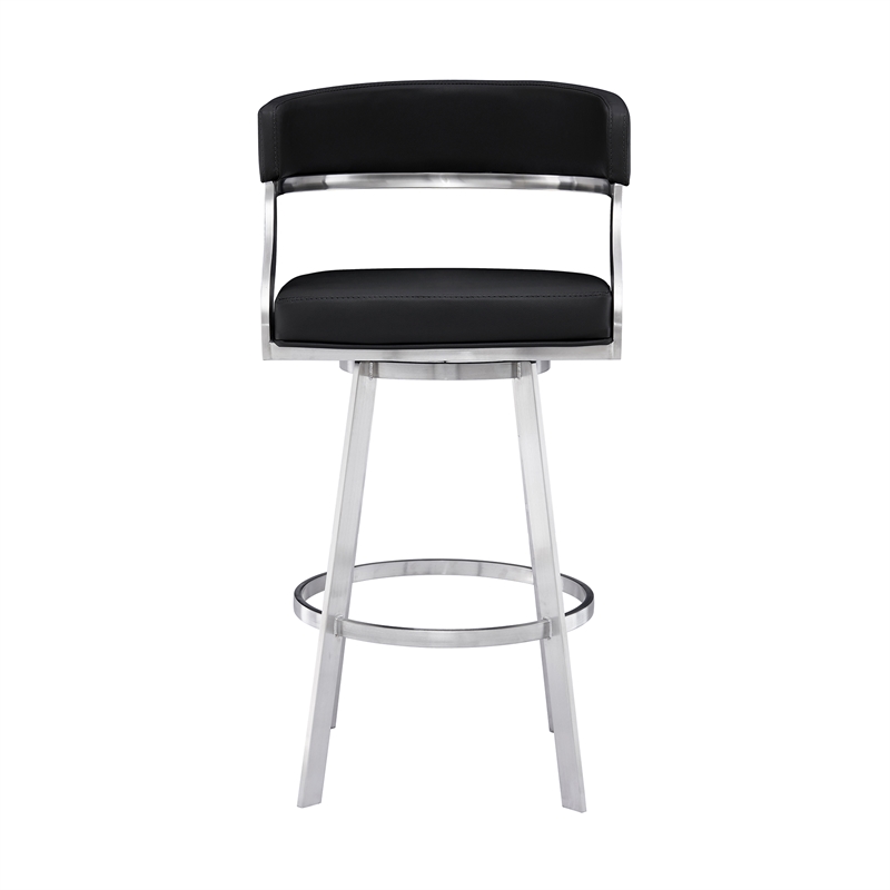 Ava 26 Inch Swivel Counter Stool Chair- Open Back Steel- Black Faux Leather