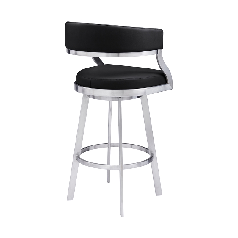Ava 26 Inch Swivel Counter Stool Chair- Open Back Steel- Black Faux Leather