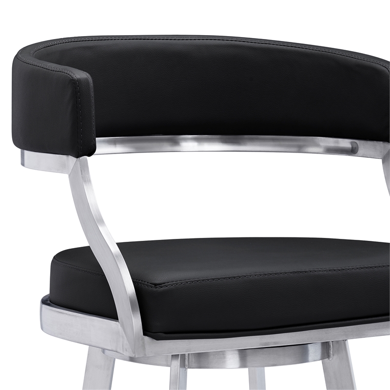 Ava 26 Inch Swivel Counter Stool Chair- Open Back Steel- Black Faux Leather