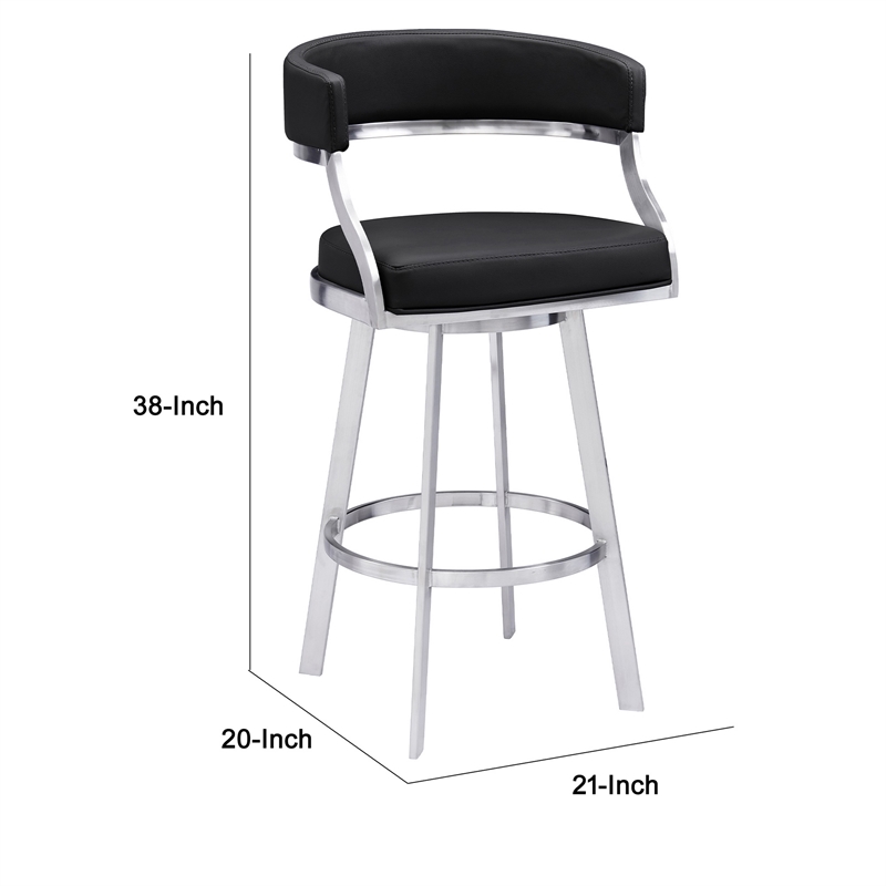 Ava 26 Inch Swivel Counter Stool Chair- Open Back Steel- Black Faux Leather