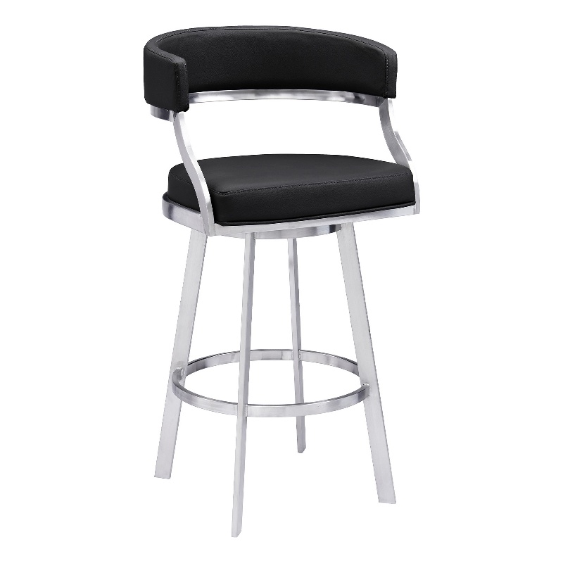 Ava 26 Inch Swivel Counter Stool Chair- Open Back Steel- Black Faux Leather