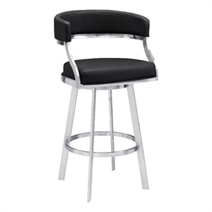 Ava 26 Inch Swivel Counter Stool Chair- Open Back Steel- Black Faux Leather
