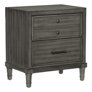 Ceila 27 Inch Classic 2 Drawer Nightstand- Round Tapered Legs- Gray Finish