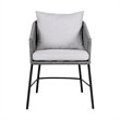 25 Inch Patio Dining Chair- Matte Black Steel Frame- Gray Rope Woven Seat