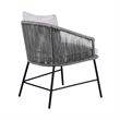 25 Inch Patio Dining Chair- Matte Black Steel Frame- Gray Rope Woven Seat