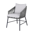 25 Inch Patio Dining Chair- Matte Black Steel Frame- Gray Rope Woven Seat