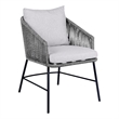 25 Inch Patio Dining Chair- Matte Black Steel Frame- Gray Rope Woven Seat