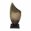 15 Inch Decorative Vase- Aluminum- Vertical Ribbing- Gold and Jet Black