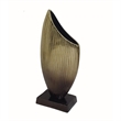 15 Inch Decorative Vase- Aluminum- Vertical Ribbing- Gold and Jet Black