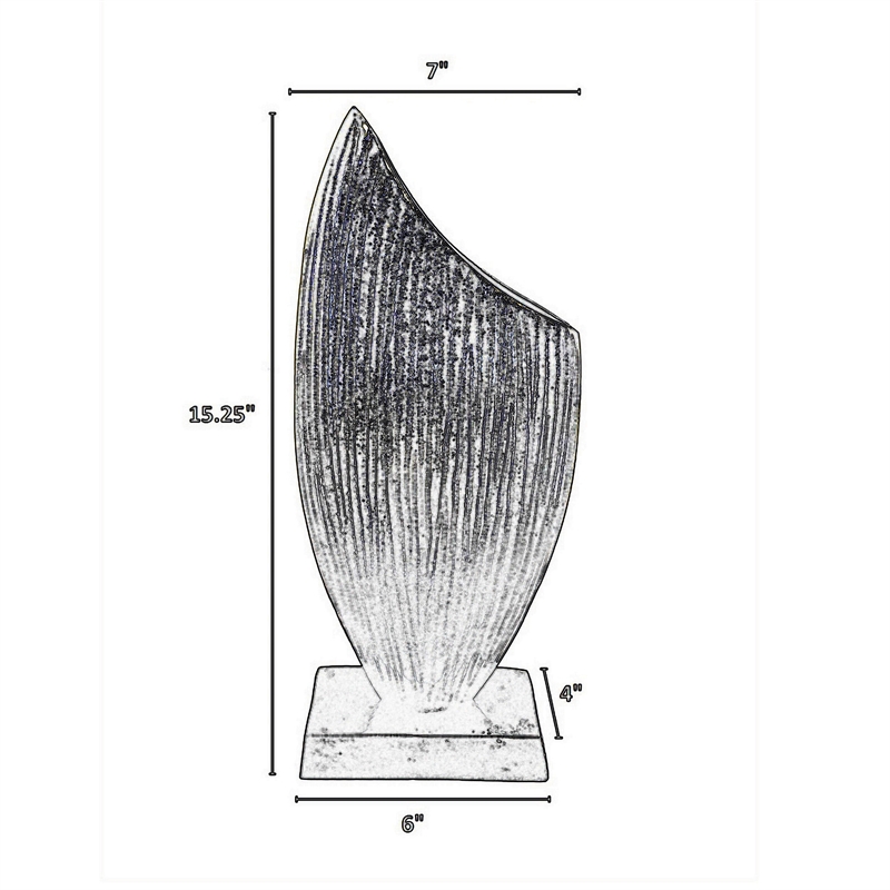 15 Inch Decorative Vase- Aluminum- Vertical Ribbing- Gold and Jet Black