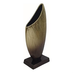 15 Inch Decorative Vase- Aluminum- Vertical Ribbing- Gold and Jet Black
