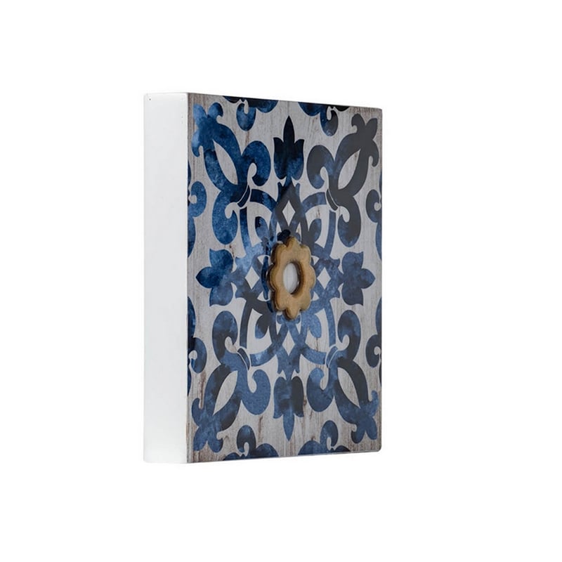 Set of 4 Classic Framed Wall Decor- Abstract Tile Design- White and Blue