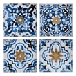 Set of 4 Classic Framed Wall Decor- Abstract Tile Design- White and Blue