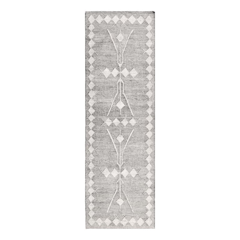 Modern 3 x 8 Runner Area Rug- Handwoven Geometric Pattern- Gray- Multicolor