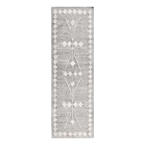 Modern 3 x 8 Runner Area Rug- Handwoven Geometric Pattern- Gray- Multicolor