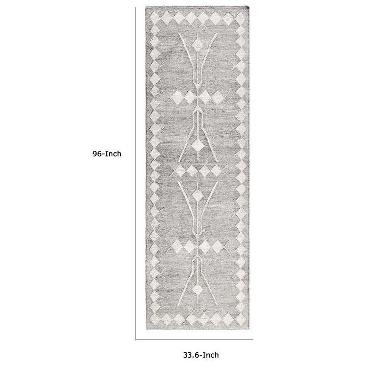 Modern 3 x 8 Runner Area Rug- Handwoven Geometric Pattern- Gray- Multicolor